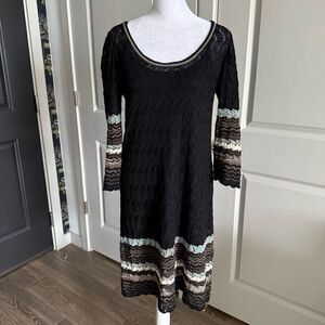 Missoni Black Open Knit Wool Sweater Dress with Chevron Trim Size IT 44 US 8